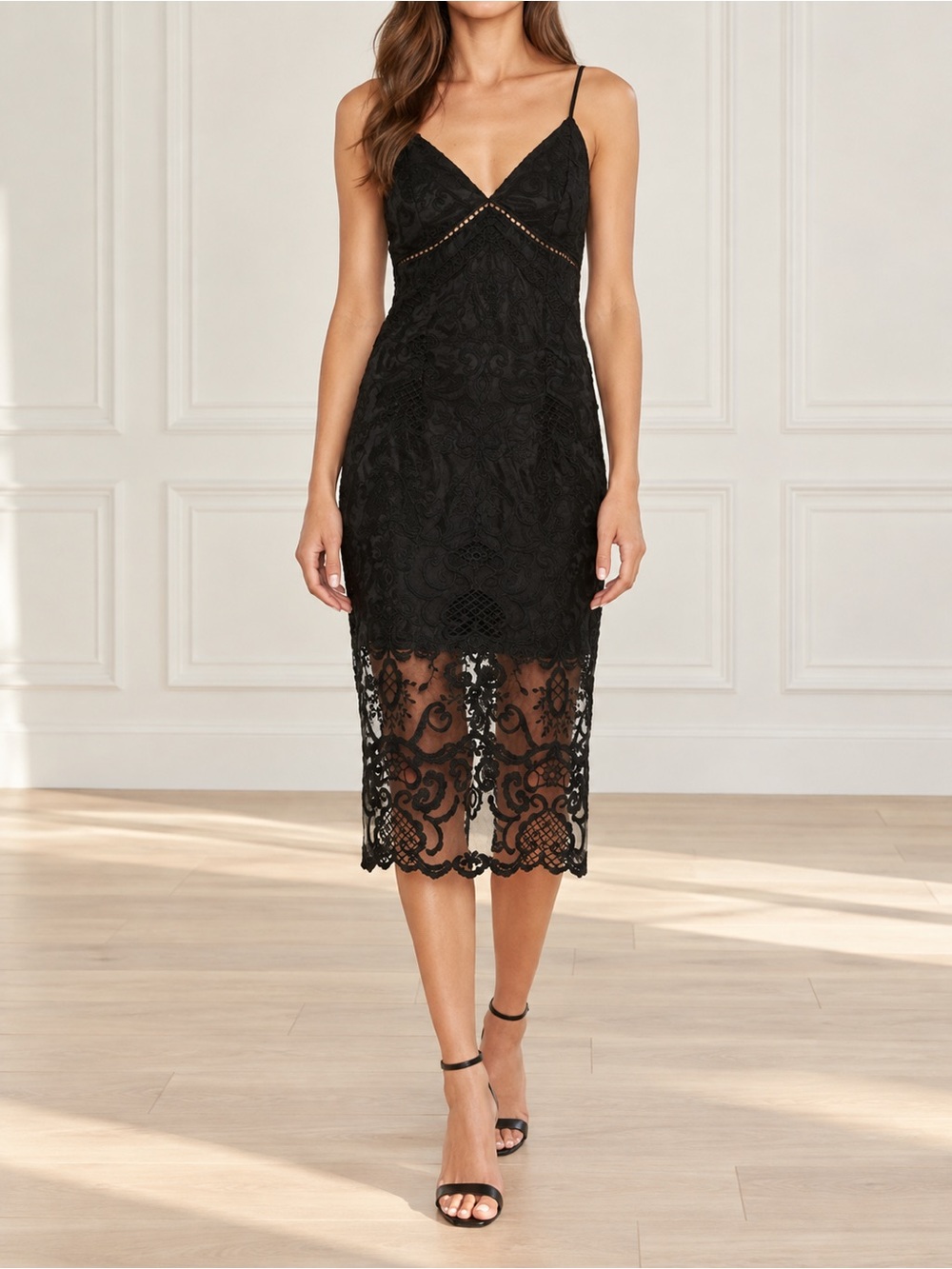 NWT Bardot Lola Lace Slip Dress Size 4 / XS Black Midi Bodycon Cocktail Party